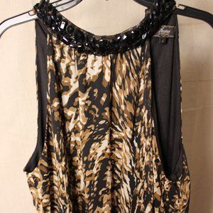 STRATUS brown/black sleeveless top with black jeweled neckline. Size L.